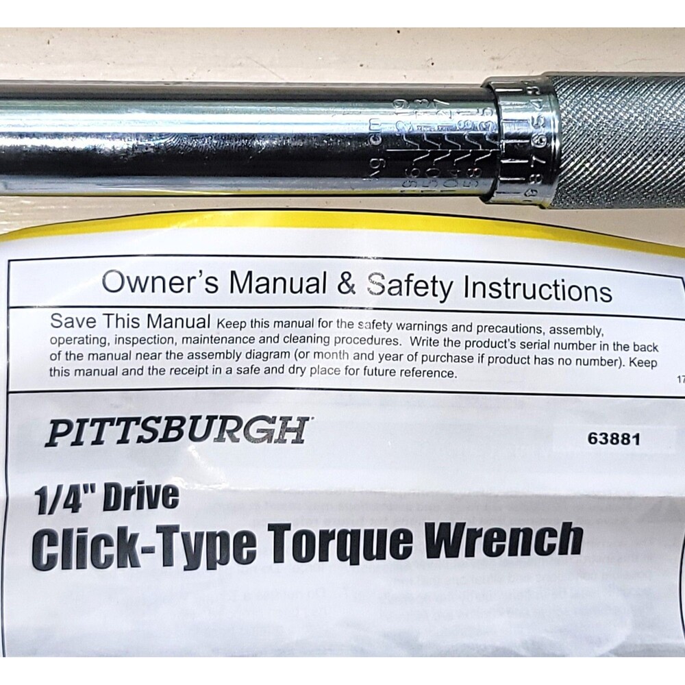 Pittsburgh Click-Type Torque Wrench 1/4 Drive w Hard Case &Certif of Calibration